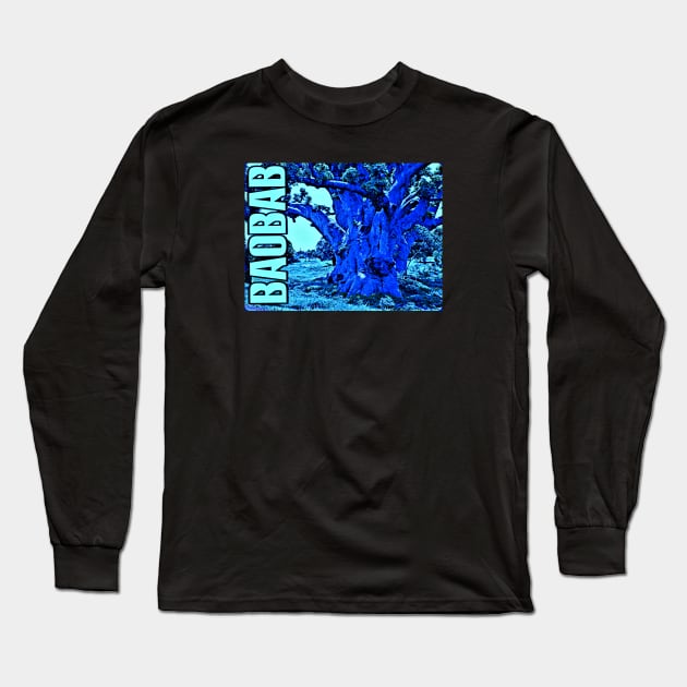 "Gouye Sipi" the Ancient Mystical Sacred Baobab Tree - Blue Long Sleeve T-Shirt by Tony Cisse Art Originals